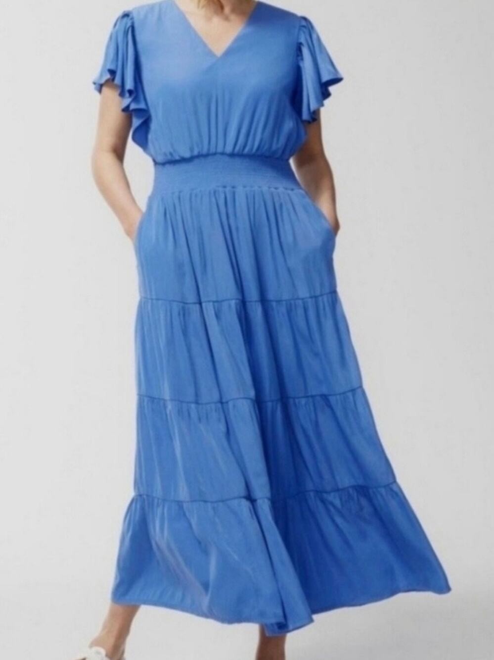 Chico's Flutter Sleeve Maxi Dress Blue US 14 or 2.5